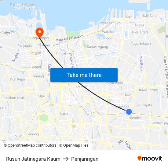 Rusun Jatinegara Kaum to Penjaringan map