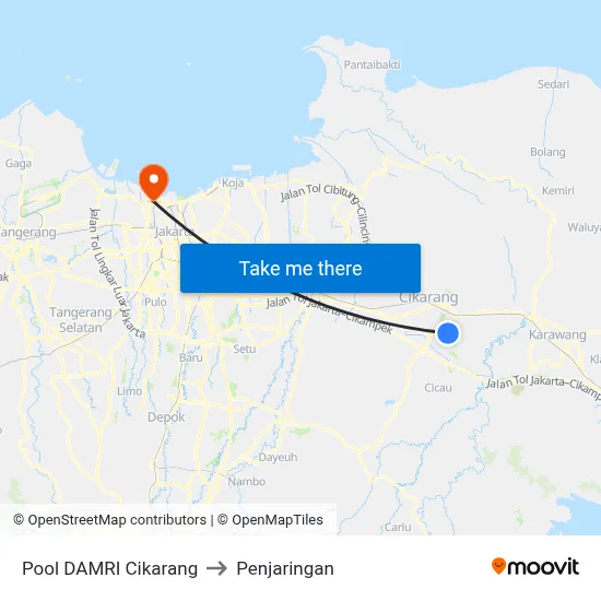 Pool DAMRI Cikarang to Penjaringan map