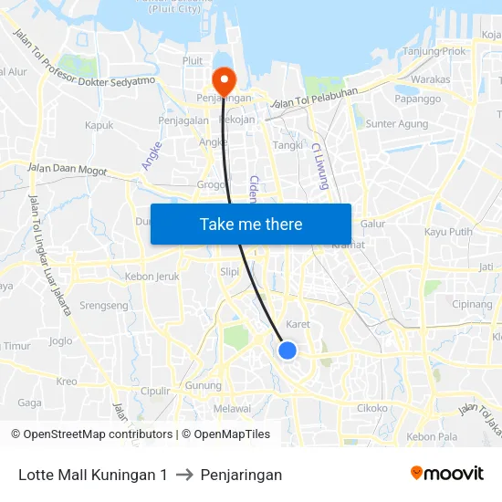 Lotte Mall Kuningan 1 to Penjaringan map