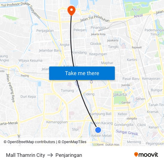 Mall Thamrin City to Penjaringan map