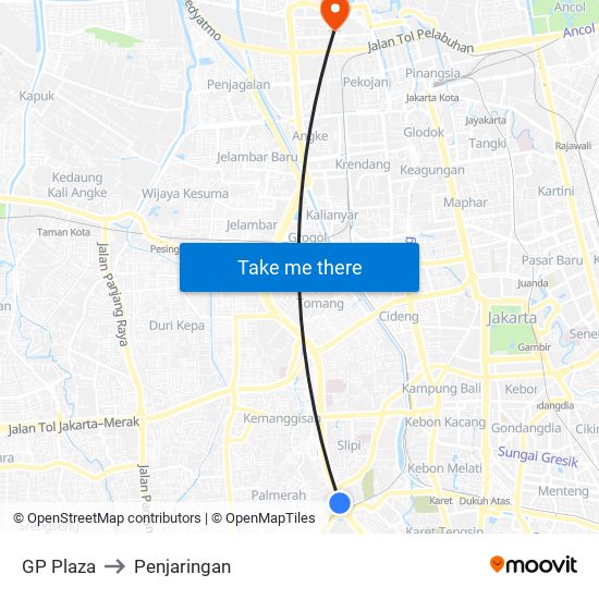 GP Plaza to Penjaringan map