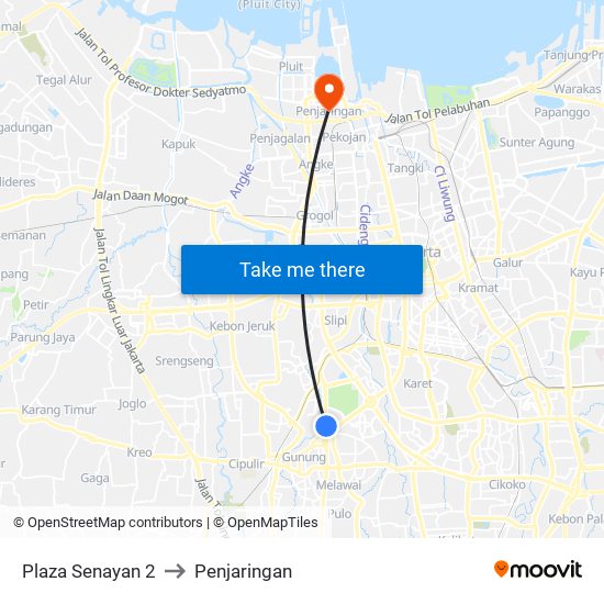 Plaza Senayan 2 to Penjaringan map