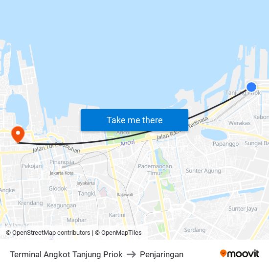 Terminal Tanjung Priok 1 to Penjaringan map