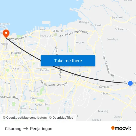 Cikarang to Penjaringan map