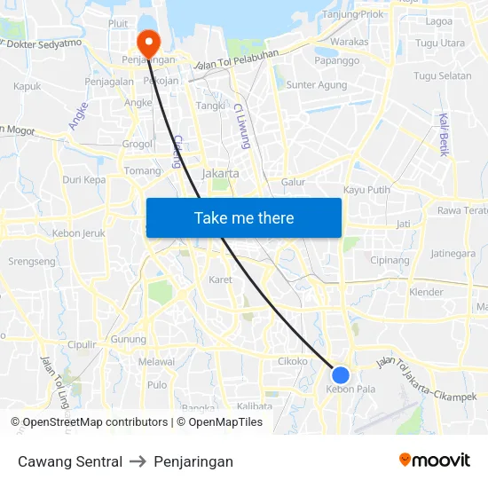 Cawang Sentral to Penjaringan map