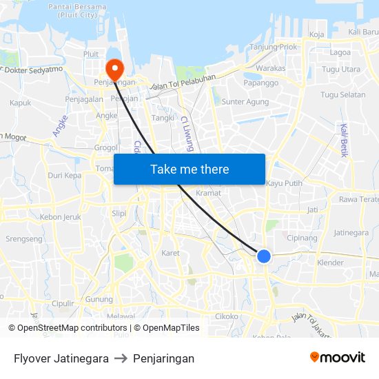 Flyover Jatinegara to Penjaringan map