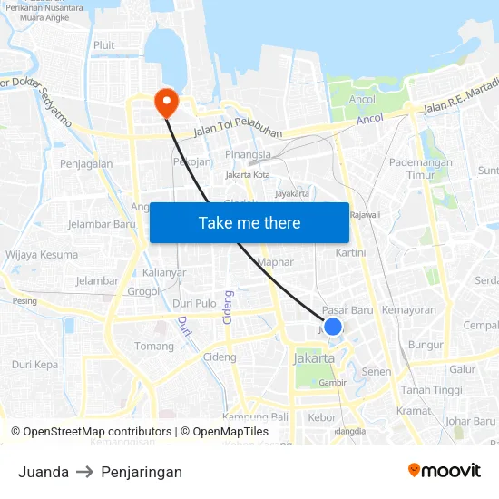 Juanda to Penjaringan map