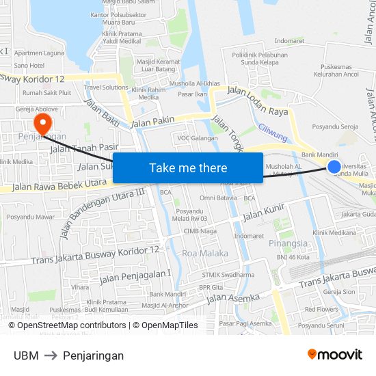 UBM to Penjaringan map