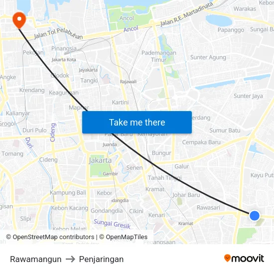 Rawamangun to Penjaringan map