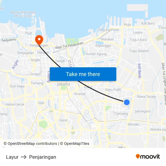 Layur to Penjaringan map