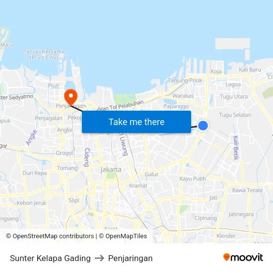Sunter Kelapa Gading to Penjaringan map