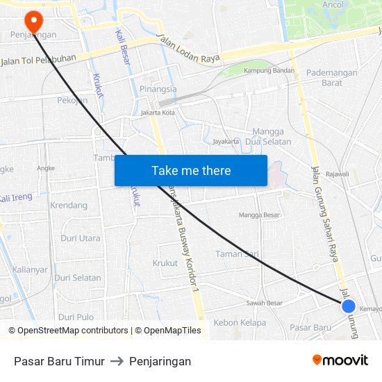 Pasar Baru Timur to Penjaringan map