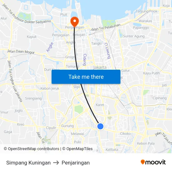 Simpang Kuningan to Penjaringan map
