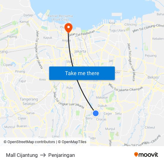 Mall Cijantung to Penjaringan map