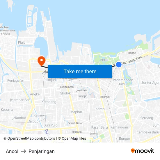 Ancol to Penjaringan map