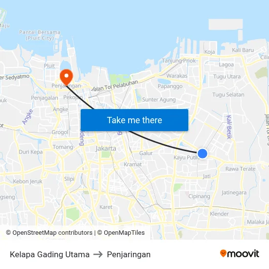Kelapa Gading Utama to Penjaringan map