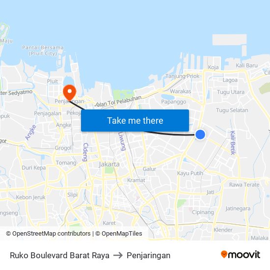 Ruko Boulevard Barat Raya to Penjaringan map