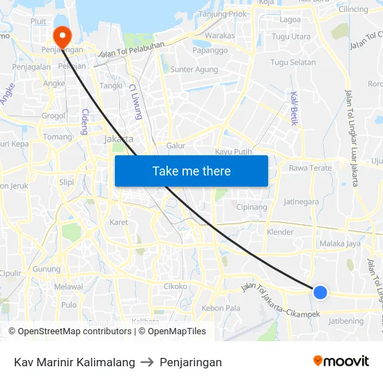 Kav Marinir Kalimalang to Penjaringan map