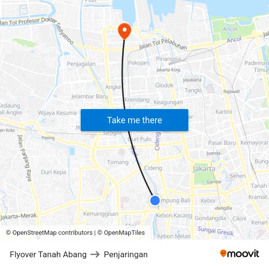 Flyover Tanah Abang to Penjaringan map