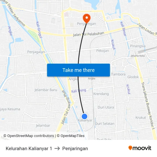 Kelurahan Kalianyar 1 to Penjaringan map