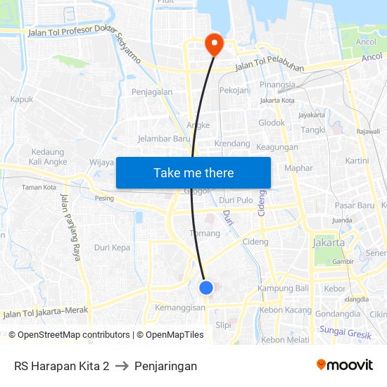 RS Harapan Kita 2 to Penjaringan map