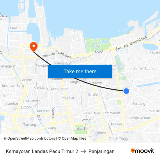 Kemayoran Landas Pacu Timur 2 to Penjaringan map