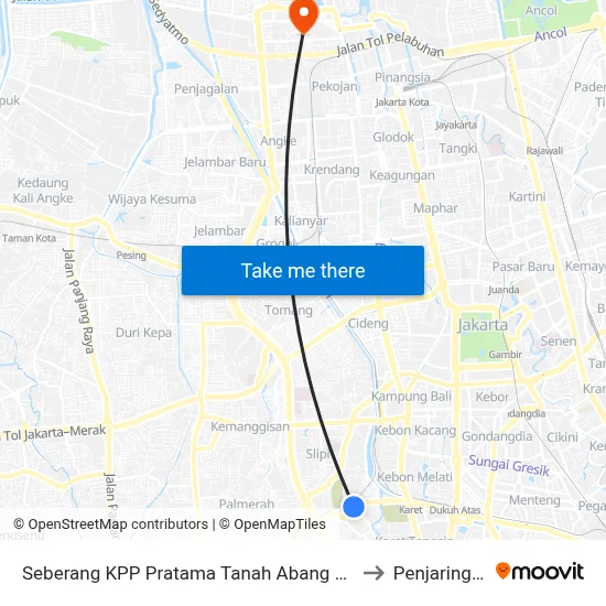 Seberang KPP Pratama Tanah Abang Satu to Penjaringan map