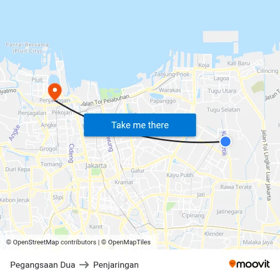 Pegangsaan Dua to Penjaringan map