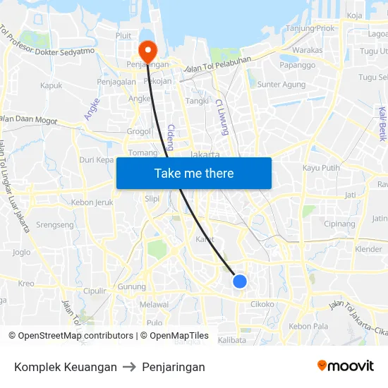Komplek Keuangan to Penjaringan map