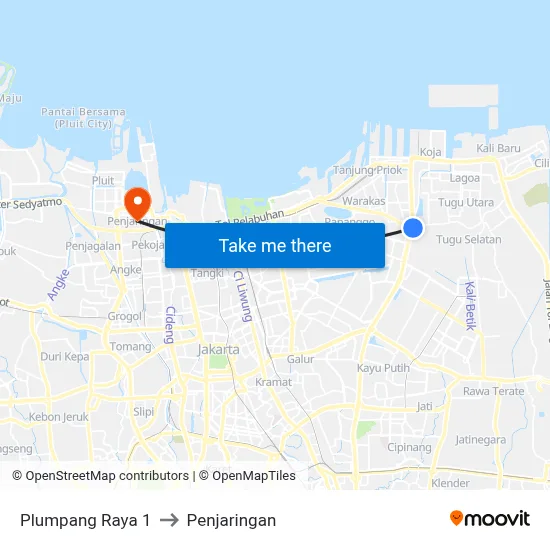 Plumpang Raya 1 to Penjaringan map