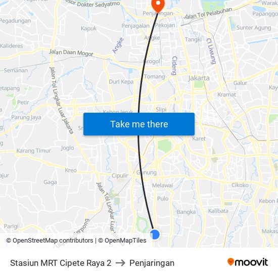 Stasiun MRT Cipete Raya 2 to Penjaringan map