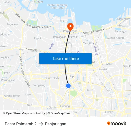 Pasar Palmerah 2 to Penjaringan map