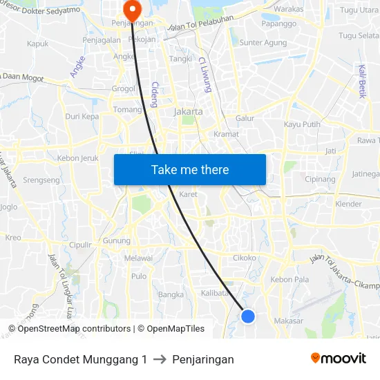 Raya Condet Munggang 1 to Penjaringan map