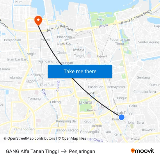 GANG Alfa Tanah Tinggi to Penjaringan map