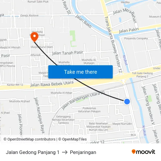 Jalan Gedong Panjang 1 to Penjaringan map