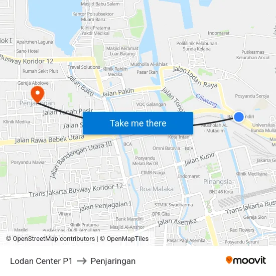Lodan Center P1 to Penjaringan map