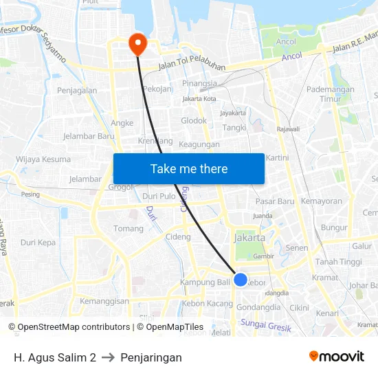 H. Agus Salim 2 to Penjaringan map