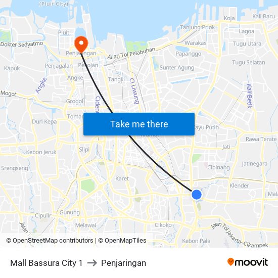 Mall Bassura City 1 to Penjaringan map