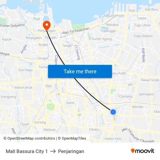 Mall Bassura City 1 to Penjaringan map