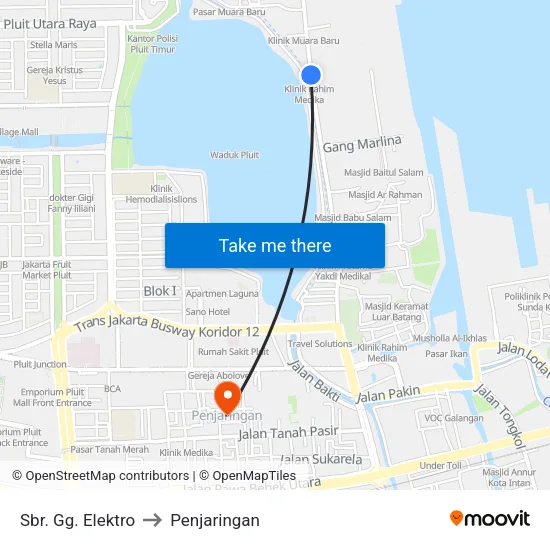 Sbr. Gg. Elektro to Penjaringan map