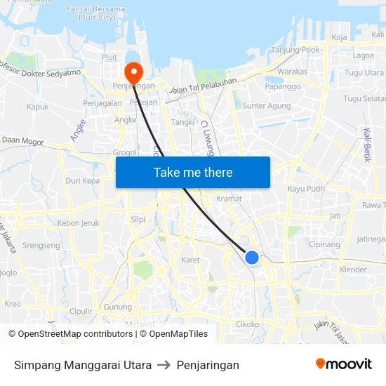Simpang Manggarai Utara to Penjaringan map