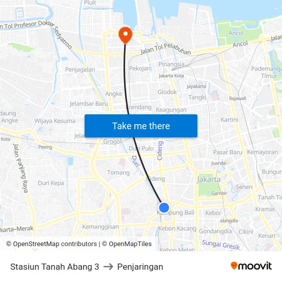 Stasiun Tanah Abang 3 to Penjaringan map
