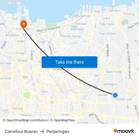 Carrefour Buaran to Penjaringan map