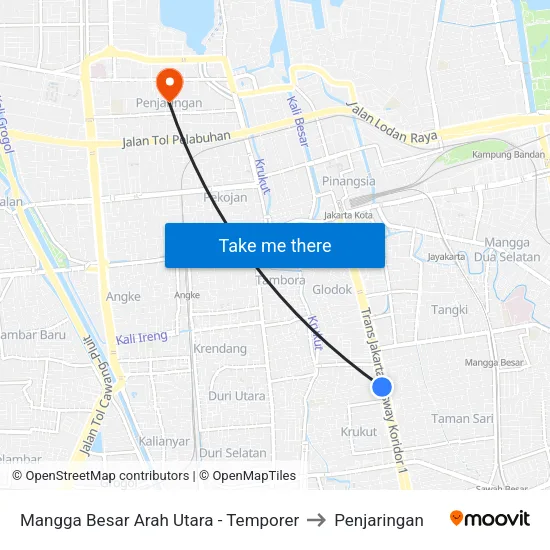 Mangga Besar Arah Utara - Temporer to Penjaringan map