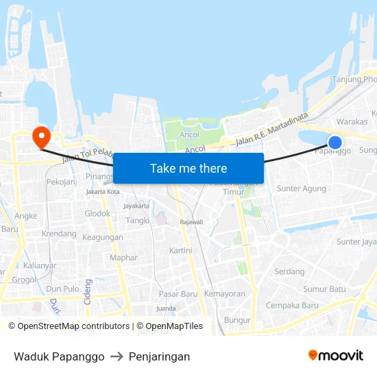 Waduk Papanggo to Penjaringan map