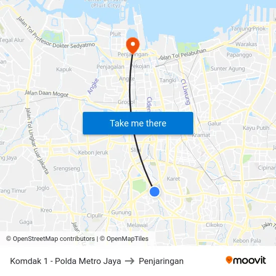 Komdak 1 - Polda Metro Jaya to Penjaringan map