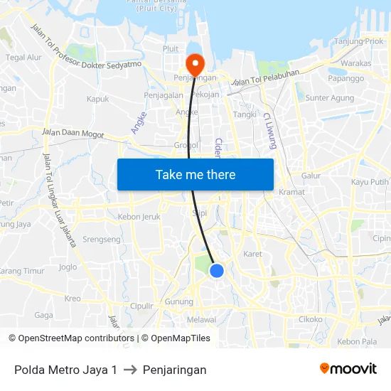 Polda Metro Jaya 1 to Penjaringan map