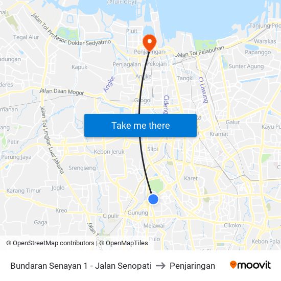 Bundaran Senayan 1 - Jalan Senopati to Penjaringan map