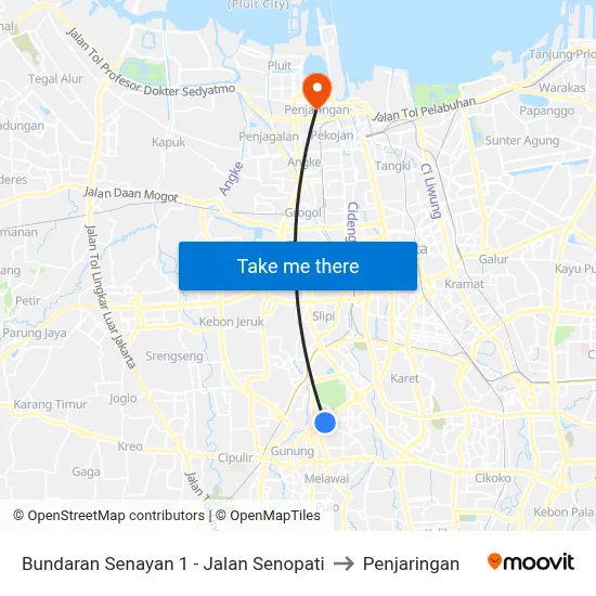 Bundaran Senayan 1 - Jalan Senopati to Penjaringan map