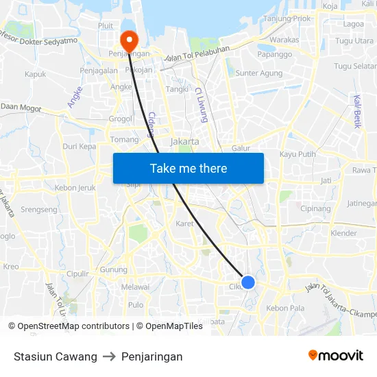 Stasiun Cawang to Penjaringan map